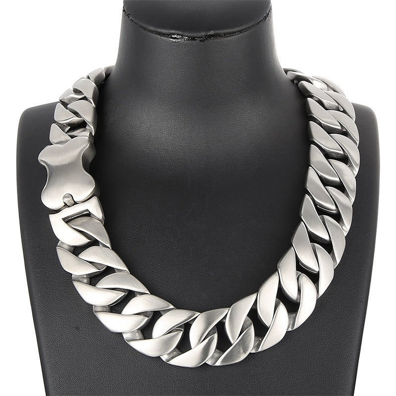 Kemstone Stainless Steel Cuban Chain Necklace with Bone Clasp – Thick Matte Finish KN1196452-KJX