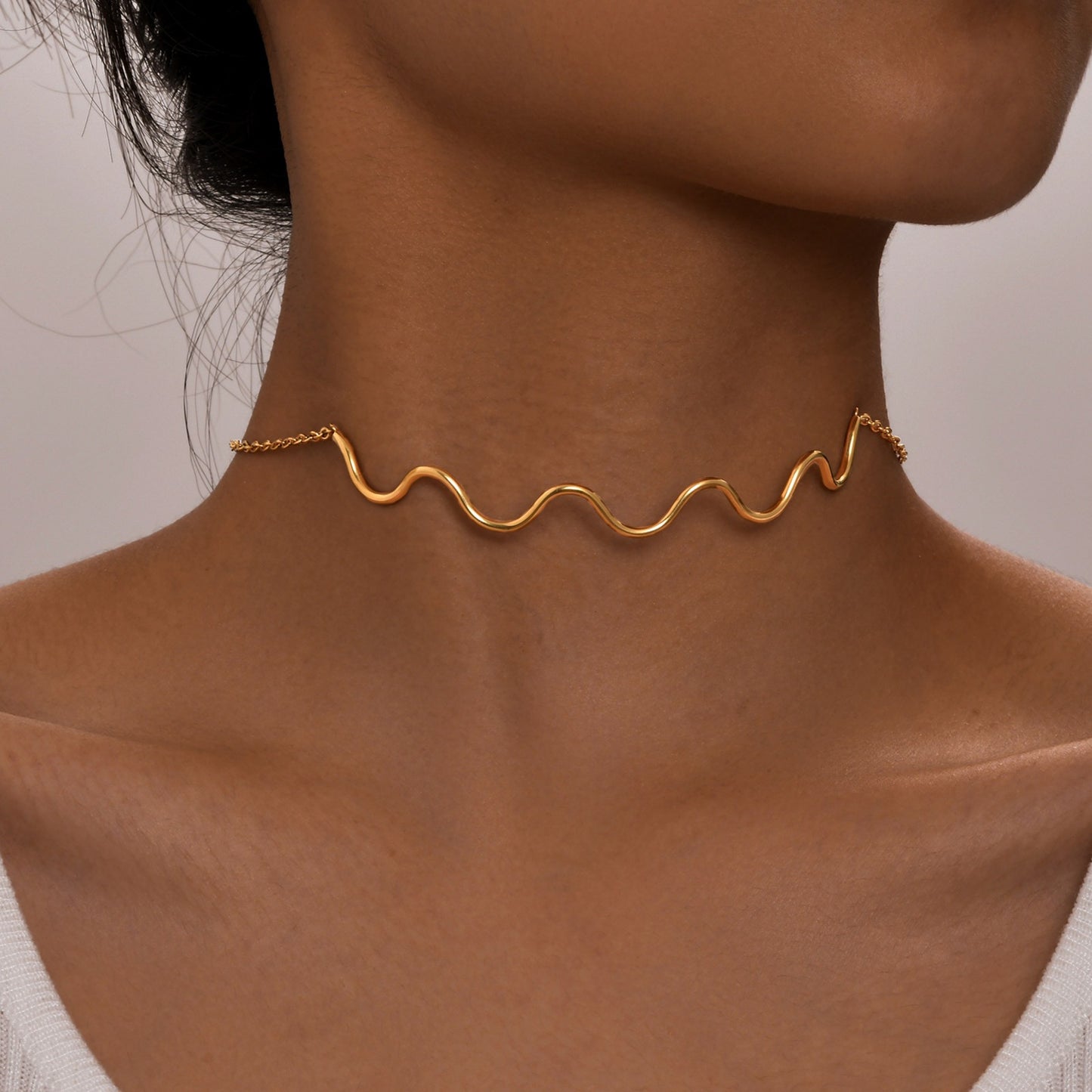 Wave Choker & Bracelet for Women – Stainless Steel Minimalist Street Jewelry | Gothic Nordic Vibe NC-1809