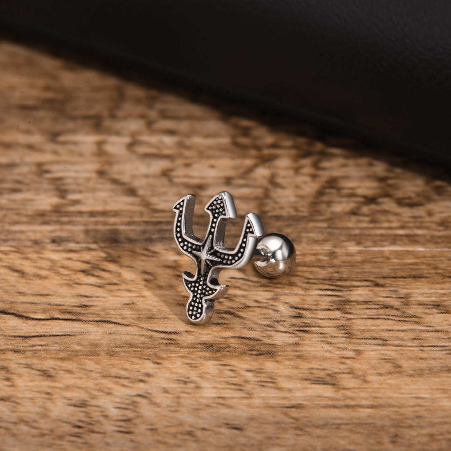 Kemstone Stainless Steel Trident Stud Earrings for Men - Hexagram Ear Studs, Durable Everyday Wear with Minimalist Edge 430S-1