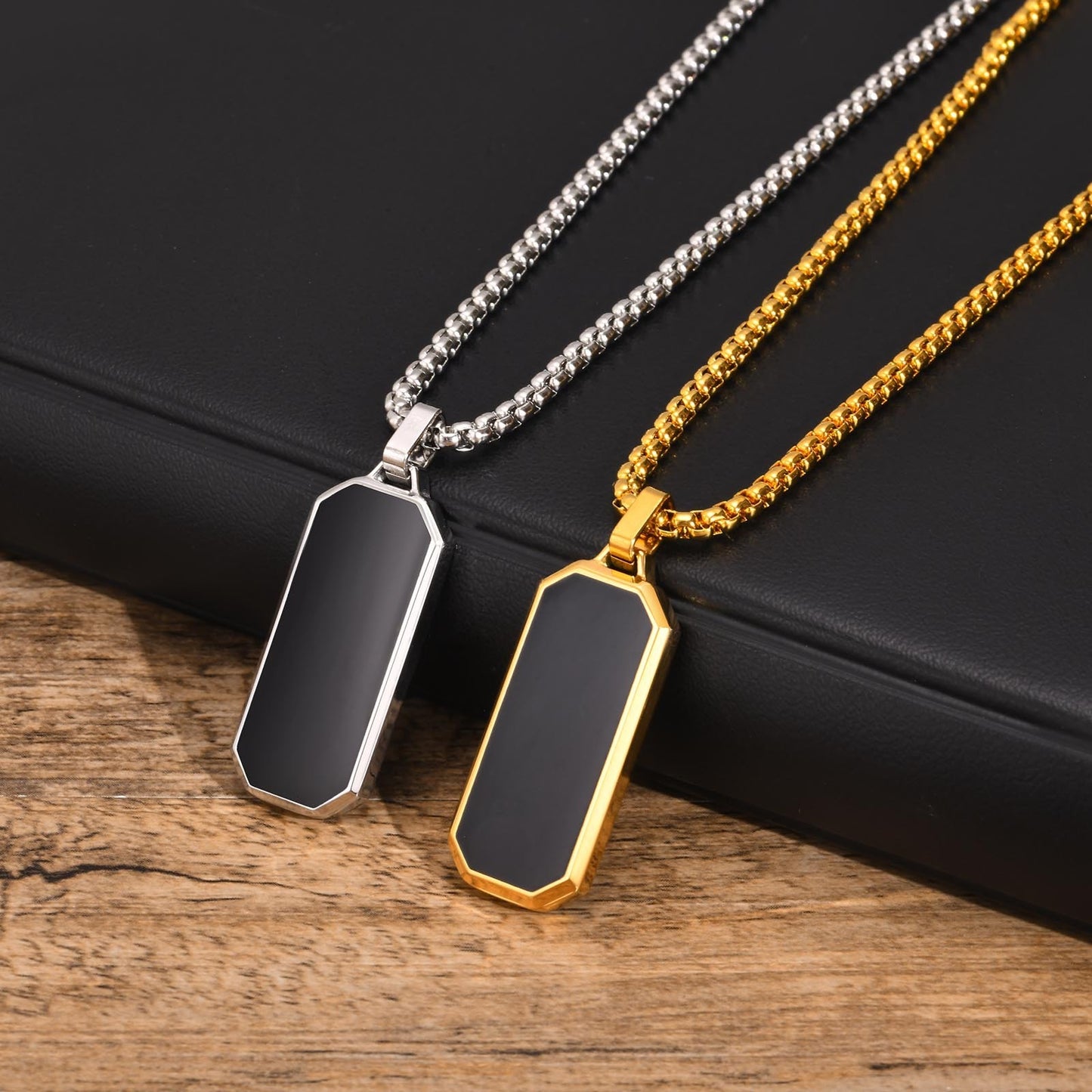 Men’s Stainless Steel Dog Tag Necklace – Geometric Minimalist Pendant PN-1858