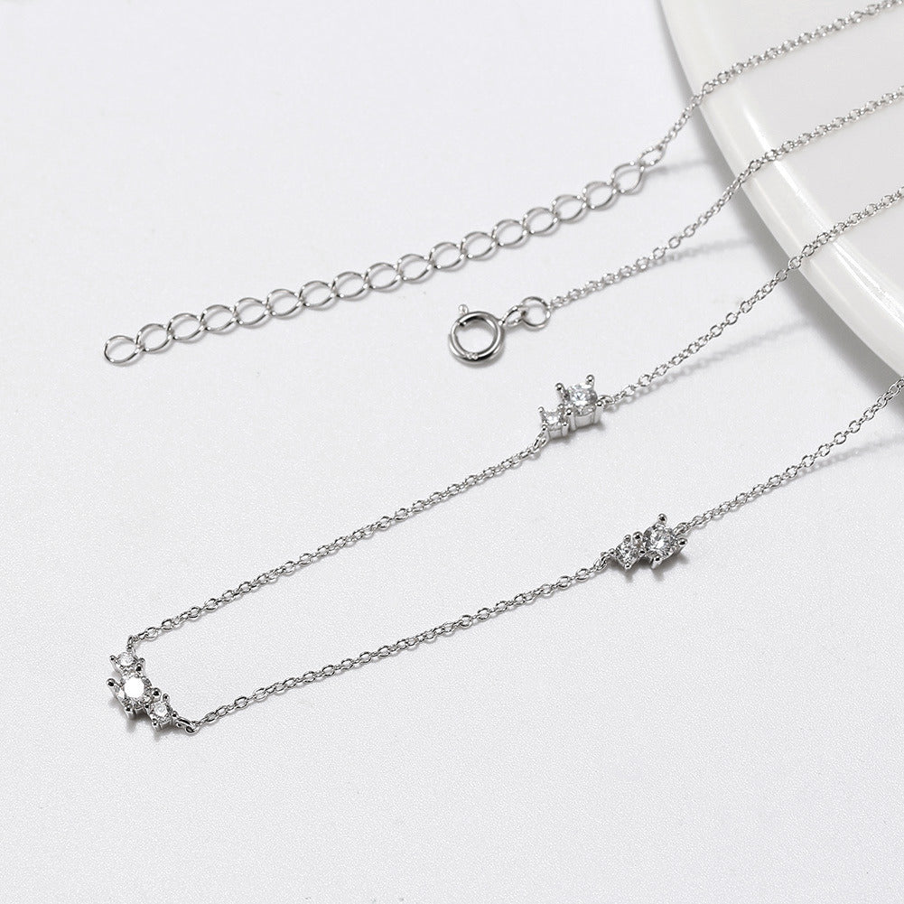 Kemstone S925 Sterling Silver Triple Layer CZ Necklace for Women – Dainty Layered Clavicle Chain, Silver & Gold A4-APN20