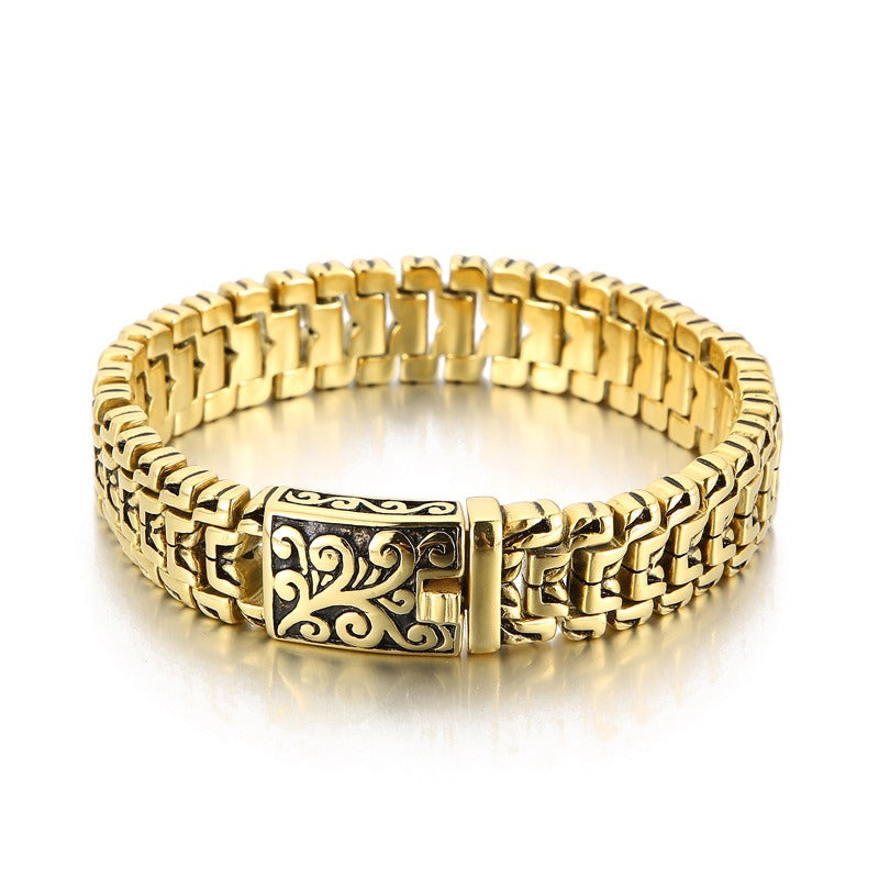 Kemstone Men’s Floral Armor Chain Bracelet – Stainless Steel Gothic Curb, 20cm/22cm KB123643