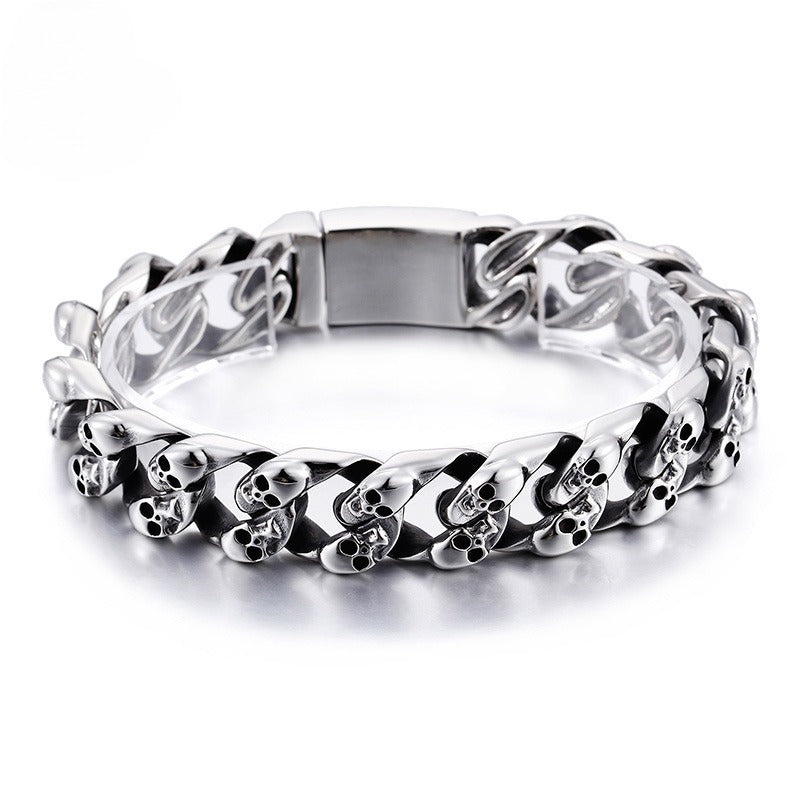 Kemstone Titanium Steel Men's Bracelet - Bold Skull Design with Thick Chain for Edgy Streetwear Style KB80115-BD