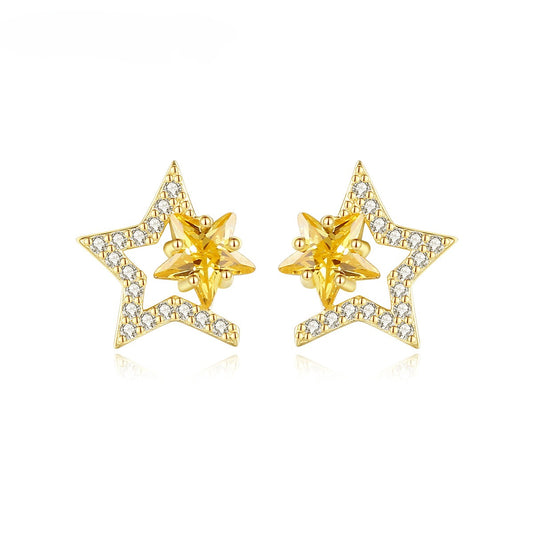 Pendientes Kemstone de plata de ley 925 con microincrustaciones de circonitas cúbicas y estrellas huecas para mujer: delicadas joyas geométricas con un sutil brillo SE20112308