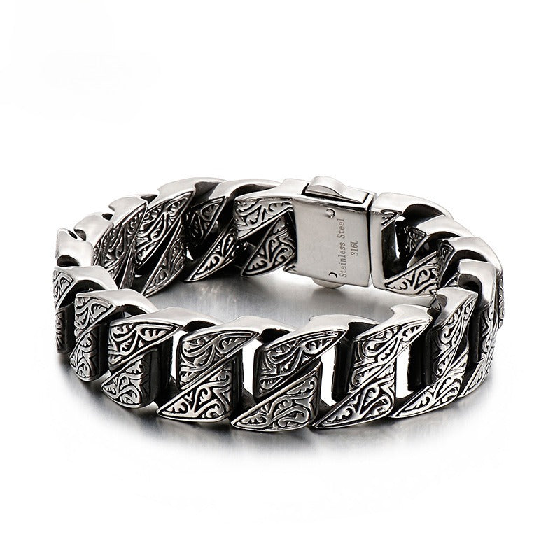 Kemstone Nordic Patterned Curb Chain Bracelet – Heavy 316L Stainless Steel Men’s Gothic Jewelry KB128122