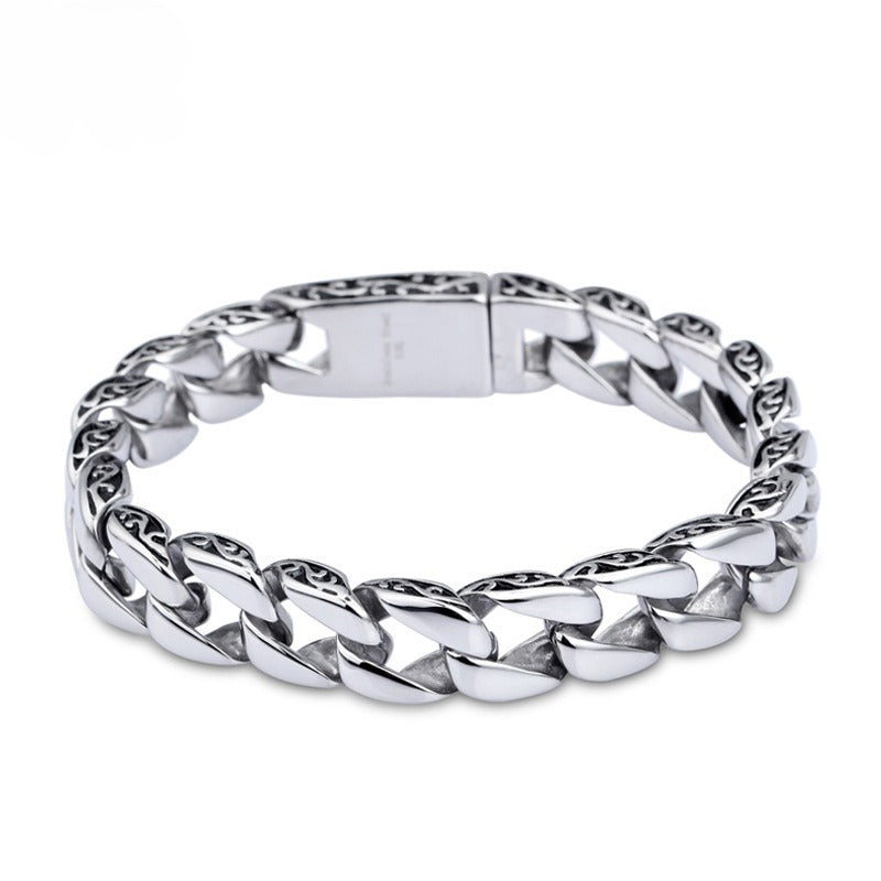 Kemstone Men's Titanium Steel Bracelet - Retro Floral Stainless Steel Cuff Elegance & Gift KB44060-D