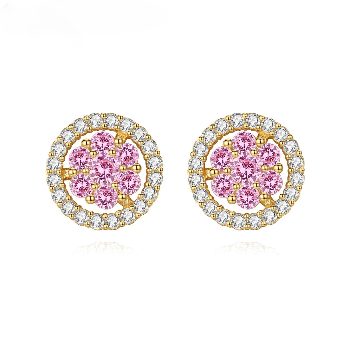 Pendientes Kemstone con delicados circonitas rosas | Diseño floral minimalista en plata S925 para mujer SE20060937