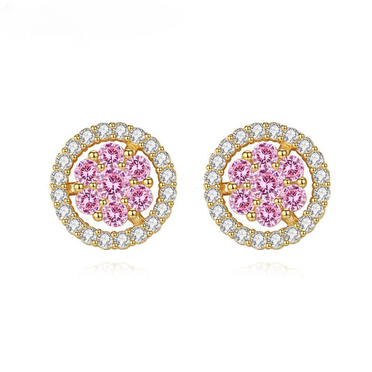 Pendientes Kemstone con delicados circonitas rosas | Diseño floral minimalista en plata S925 para mujer SE20060937