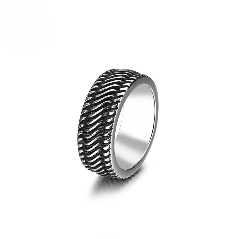 Kemstone Motorcycle Tread Ring – Dual-Tone Titanium Steel Biker Jewelry for Men KR53966-K