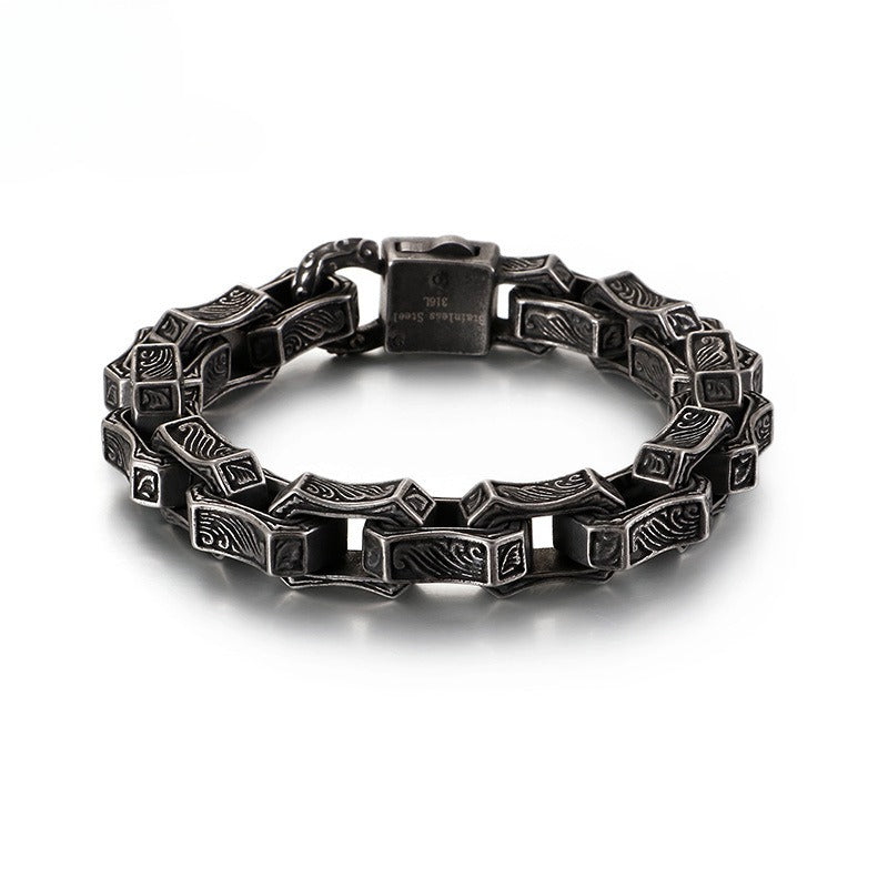 Men’s Vintage Punk Chain Bracelet – Heavy Stainless Steel Biker Link in Blackened or Antique Silver KB118451-BDJX
