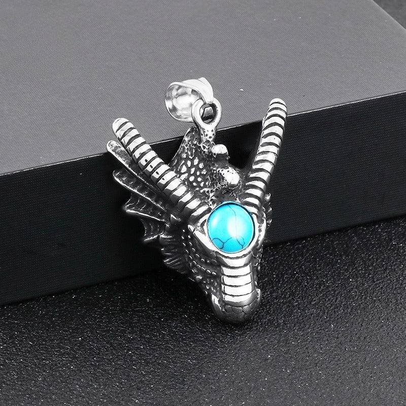 Kemstone Dragon Claw Pendant – Stainless Steel & Turquoise Necklace for Men | Punk Gothic Myth-Inspired Jewelry KP119902