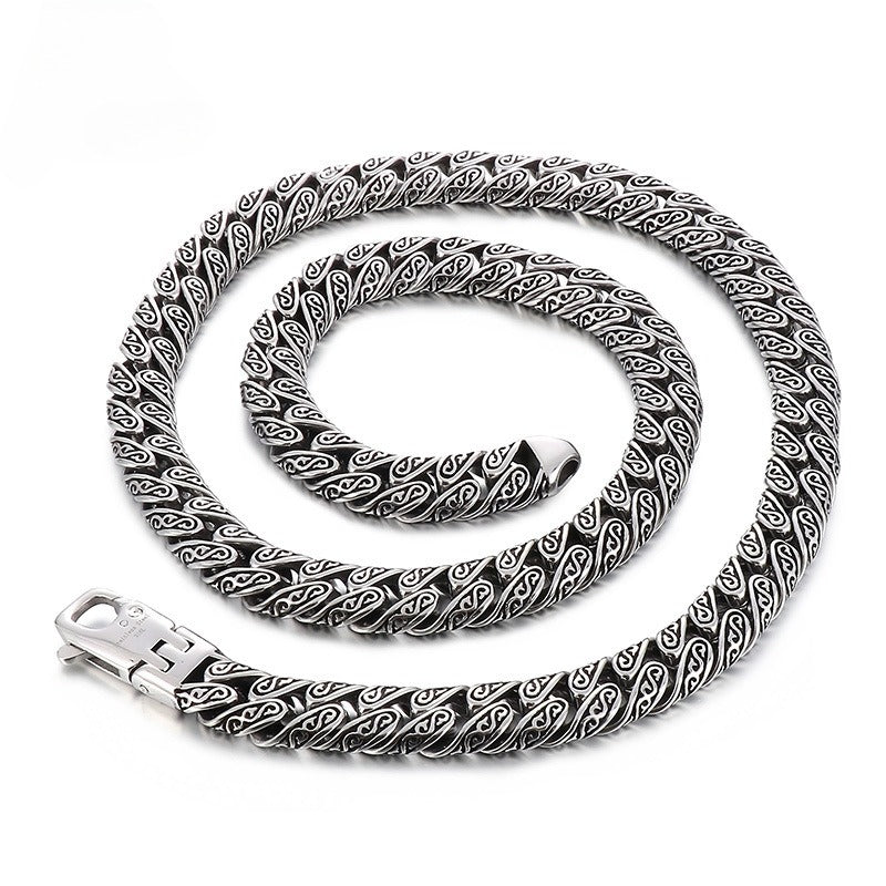 Kemstone Punk Vintage Distressed Geometric Buckle Men's Titanium Steel Inlaid Cubic Zirconia Cuban Chain Necklace KN232322