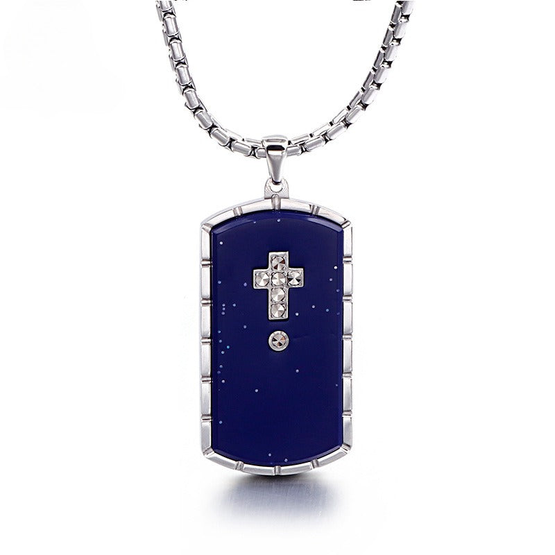 Kemstone Titanium Steel Military Cross Pendant – Rugged Necklace for Men with Engraved Gothic Detailing KN90099