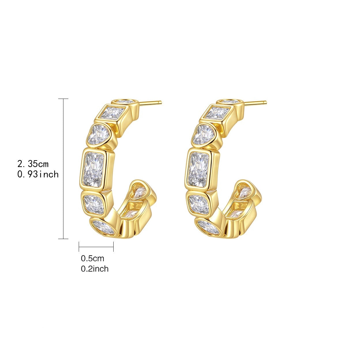 Orecchini geometrici a forma di C realizzati artigianalmente da Kemstone: eleganza francese minimalista con dettagli in zircone E23082401