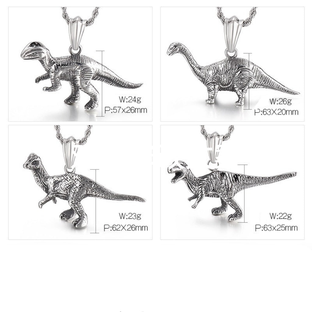 Collar con colgante de acero de titanio y calavera de dinosaurio vintage Kemstone: joyería masculina con temática animal audaz para el día a día KP55864-BD