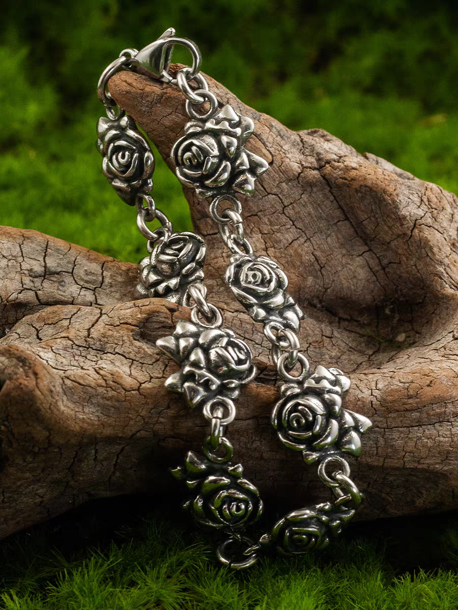 Kemstone Gothic Rock Rose Vintage Punk Titanium Steel Bracelet – For Men & Women Retro Jewelry