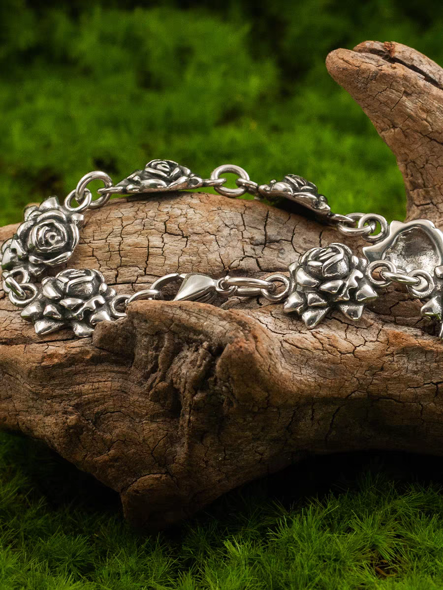 Kemstone Gothic Rock Rose Vintage Punk Titanium Steel Bracelet – For Men & Women Retro Jewelry