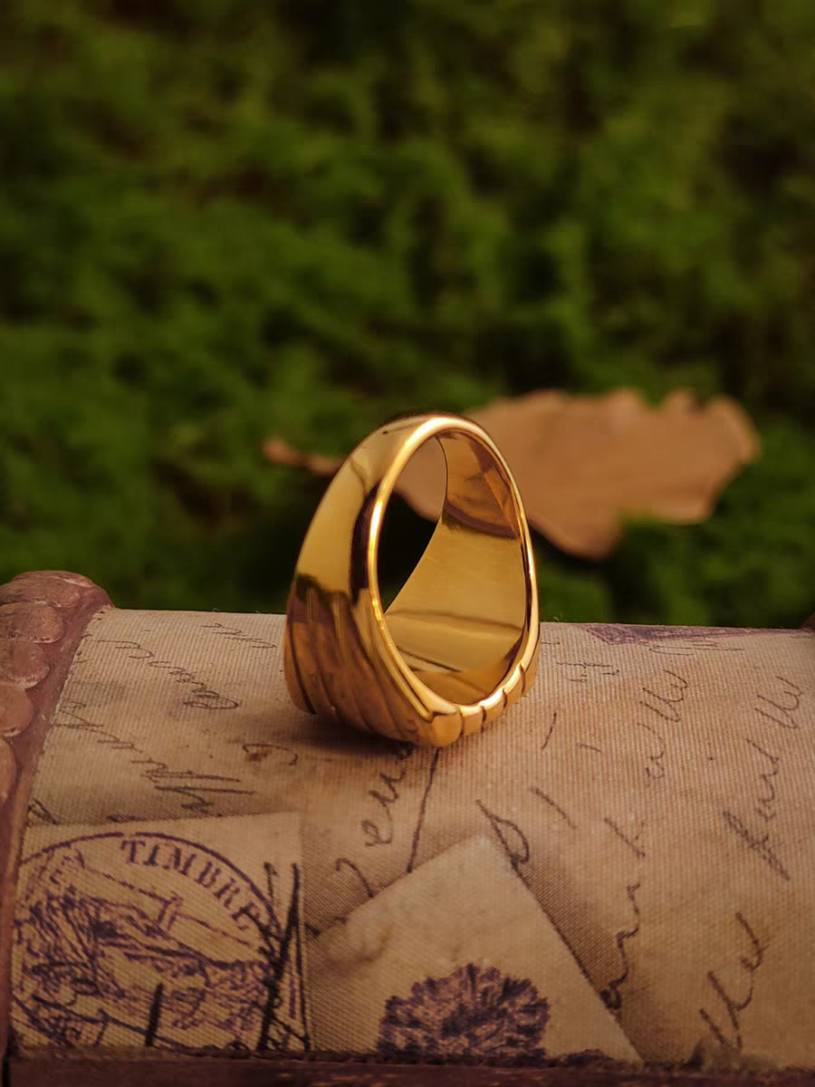 Kemstone Vintage Gold Viking Chain Band & Square Signet Ring – 18K Plated Titanium Steel
