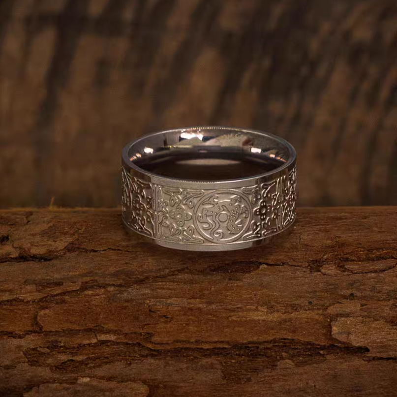 Kemstone Men’s Stainless Steel Wide Band Ring – Vintage Four Guardian Beasts Totem NW-JZ092