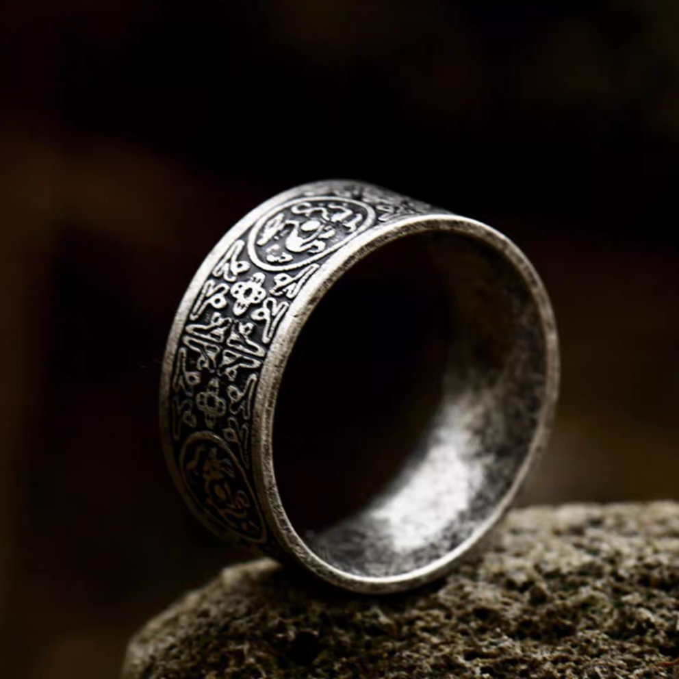 Kemstone Men’s Stainless Steel Wide Band Ring – Vintage Four Guardian Beasts Totem NW-JZ092