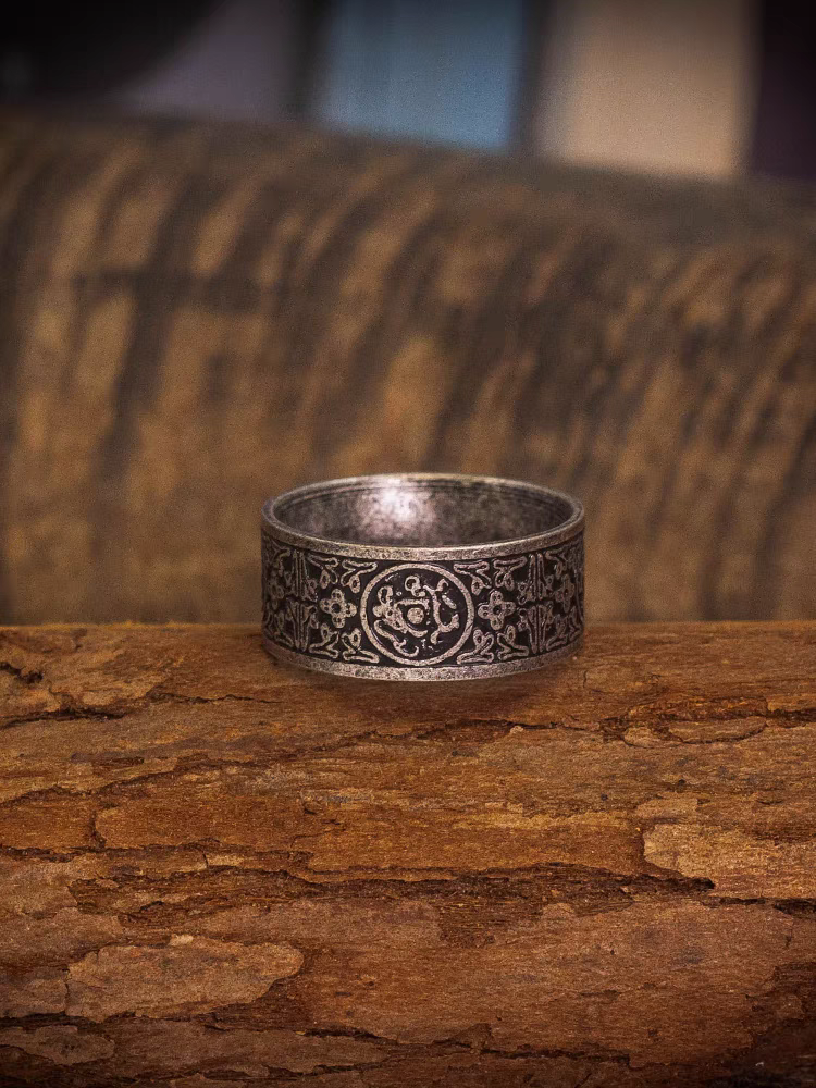Kemstone Men’s Stainless Steel Wide Band Ring – Vintage Four Guardian Beasts Totem NW-JZ092