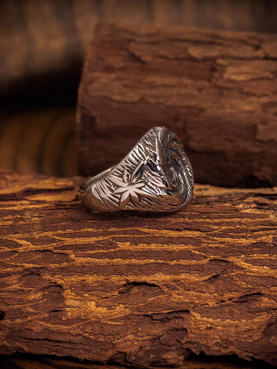Kemstone Men’s Spiral Star Ring – Titanium Steel Wide Band, Vintage Street Style Jewelry NW-JZ120