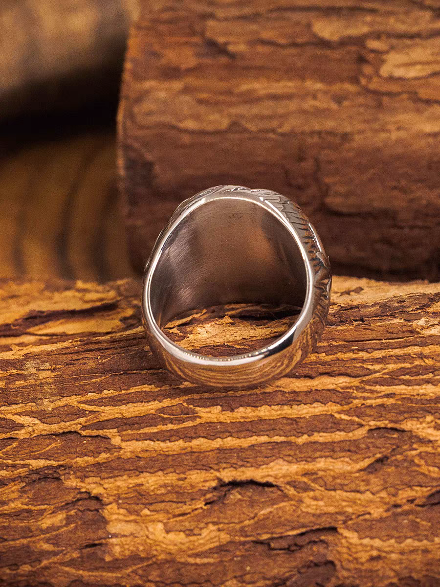 Kemstone Men’s Spiral Star Ring – Titanium Steel Wide Band, Vintage Street Style Jewelry NW-JZ120