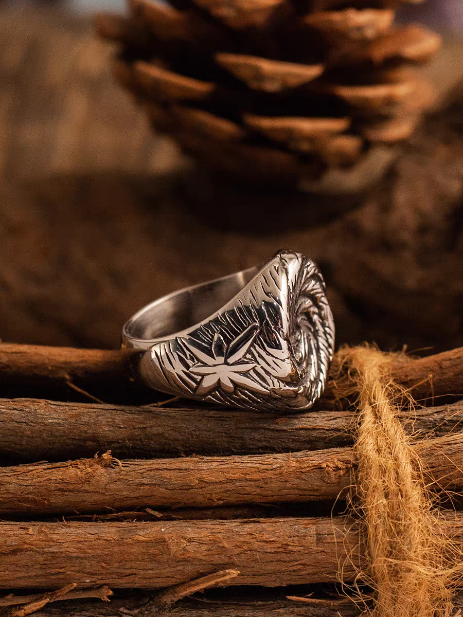 Kemstone Men’s Spiral Star Ring – Titanium Steel Wide Band, Vintage Street Style Jewelry NW-JZ120