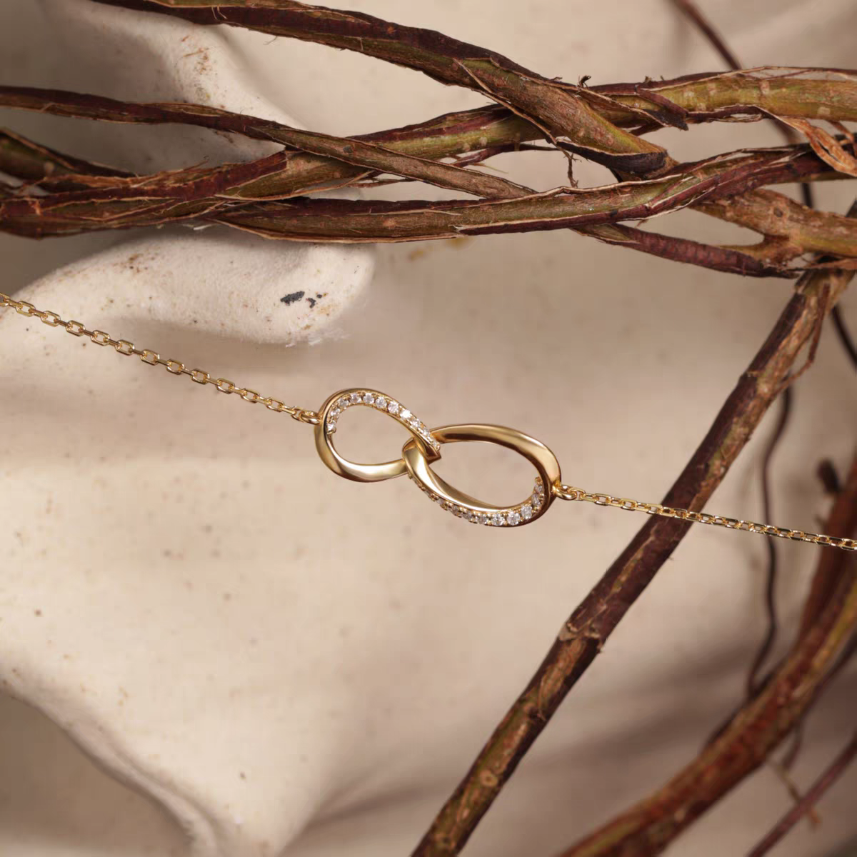 Kemstone Moissanite Infinity Bracelet – 18K Gold Plated 925 Silver for Women EM-HXB183