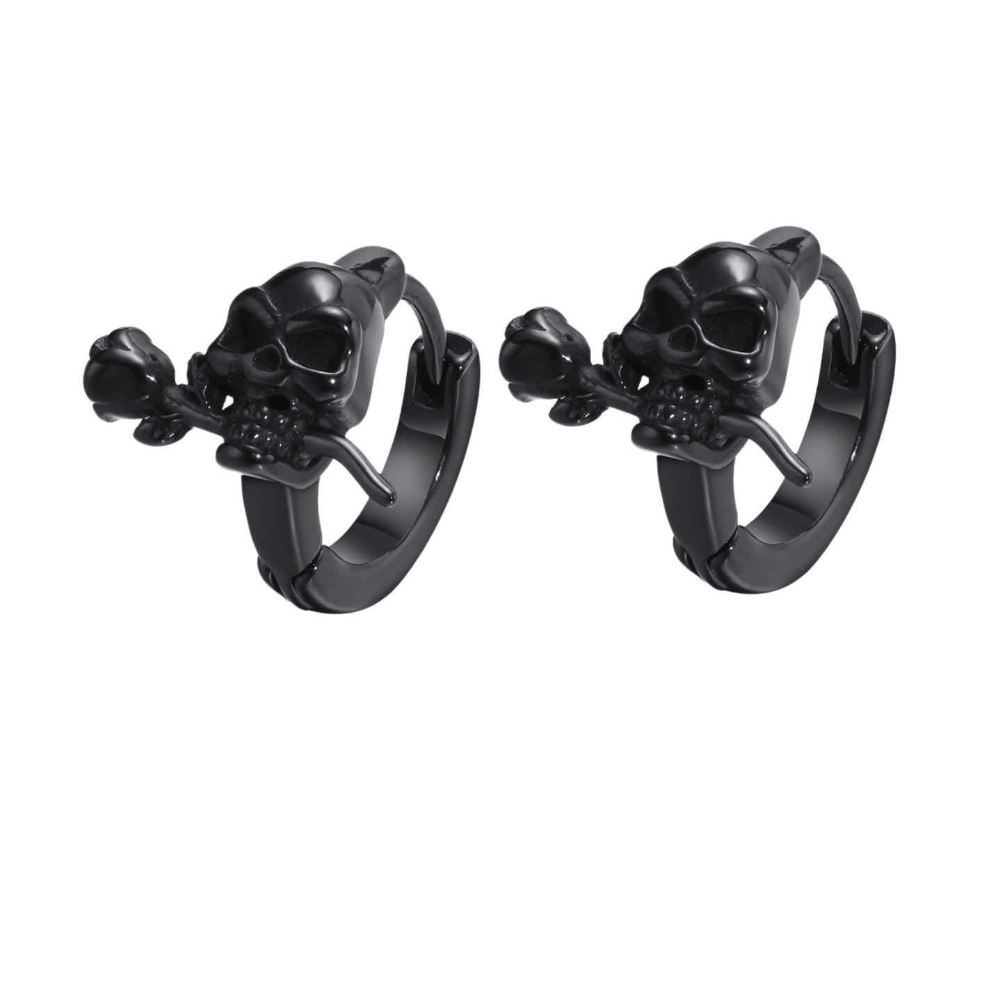 Skull & Rose Hoop Earring for Men – Gothic Stainless Steel Jewelry with Dark Elegance EH-444