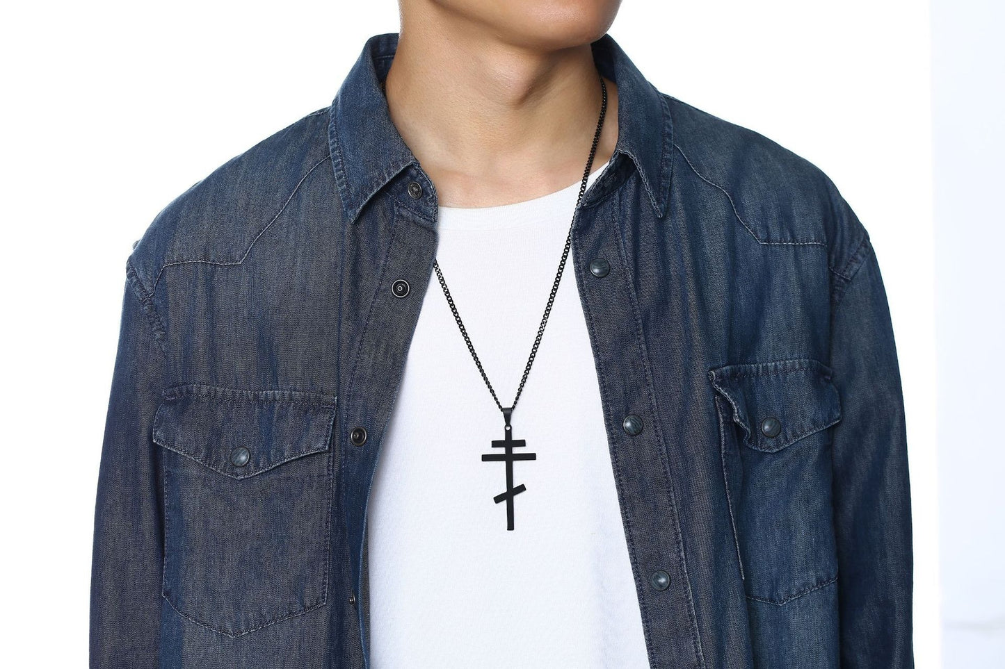 Men's Stainless Steel Orthodox Cross Necklace – Bold Double Bar Gothic Pendant PN-831