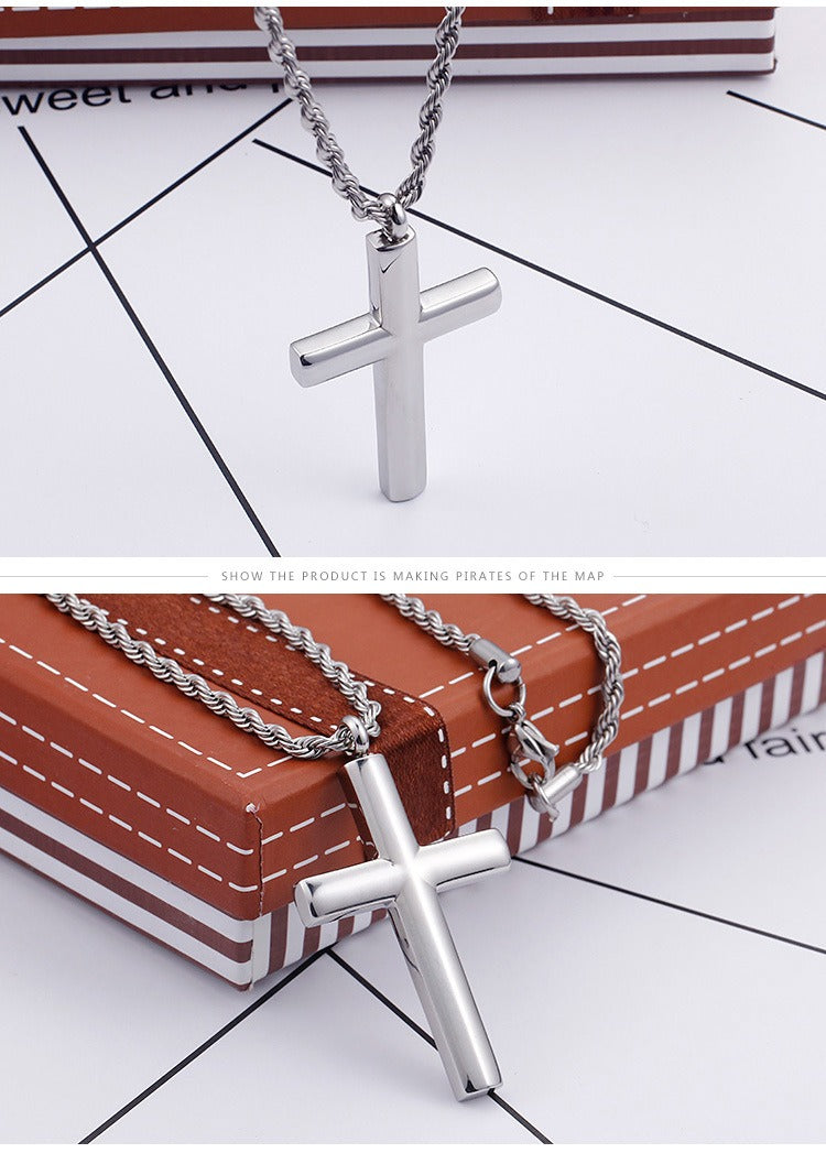 Kemstone Classic Titanium Steel Cross Necklace – Polished Pendant for Couples KP55901-BD