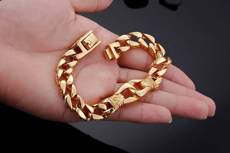 Vintage Stainless Steel Curb Chain Bracelet – 22cm Gothic & Street Style for Men KB23805-D