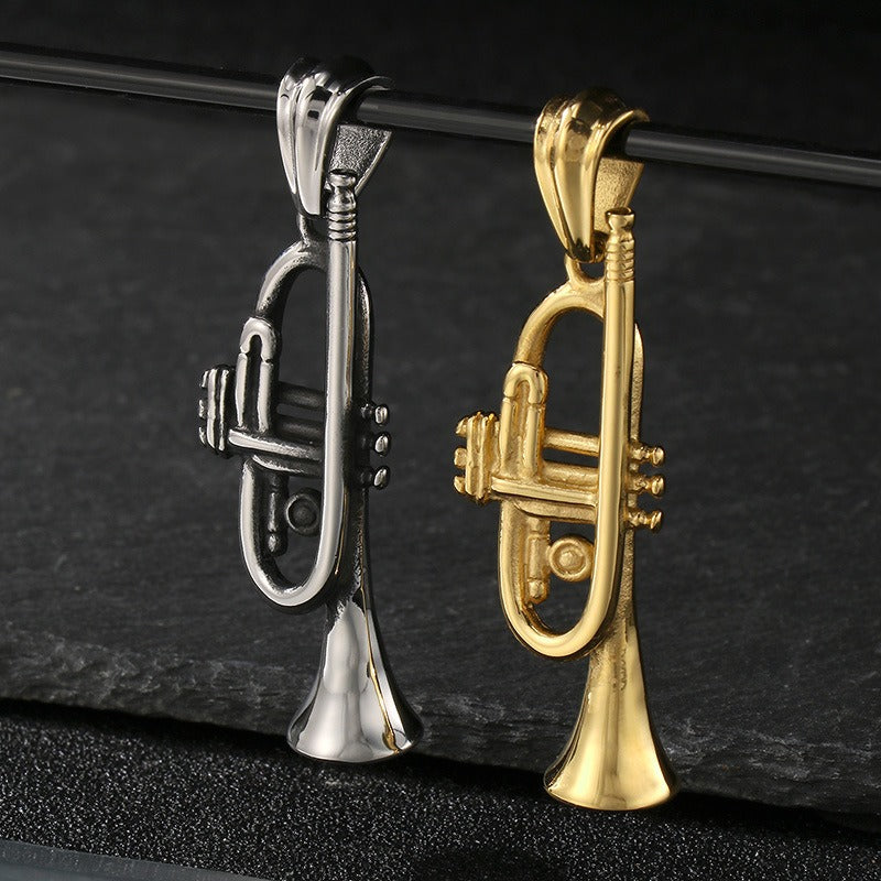 Kemstone Titanium Steel Skull Pendant Necklace with Musical Instruments – Hip Hop KP55730-BD