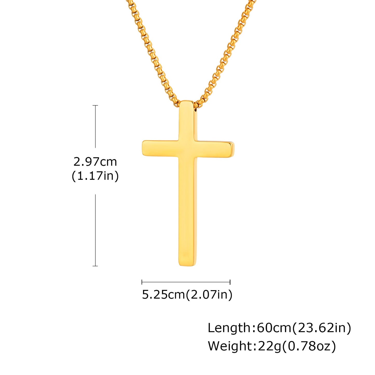 Kemstone Cross Pendant Necklace Stainless Steel Minimal Bar Cross Long Chain for Men Women Silver Gold Black NC-2103