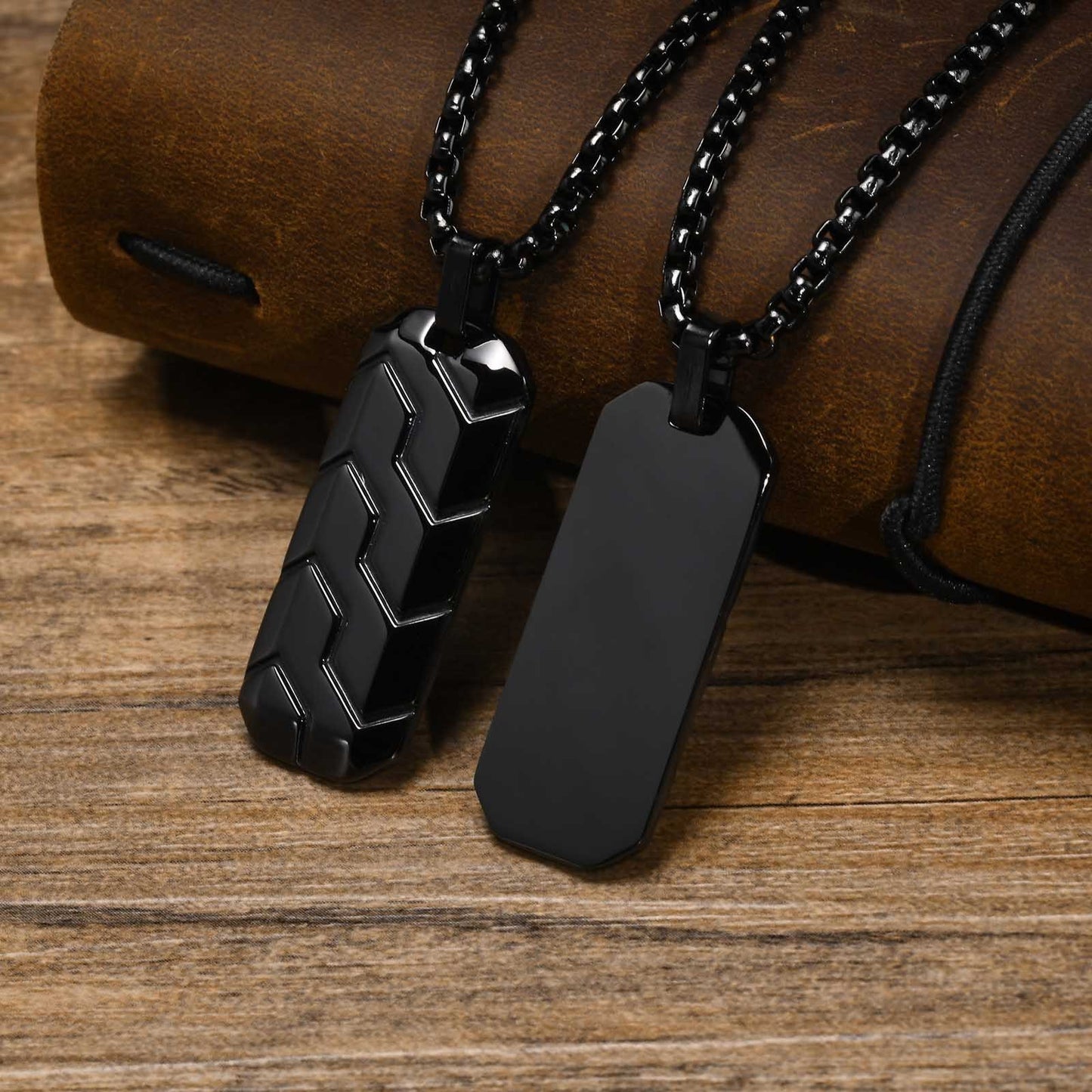 Tire Tread Pendant Necklace for Men – Stainless Steel Geometric Dog Tag PN-1857