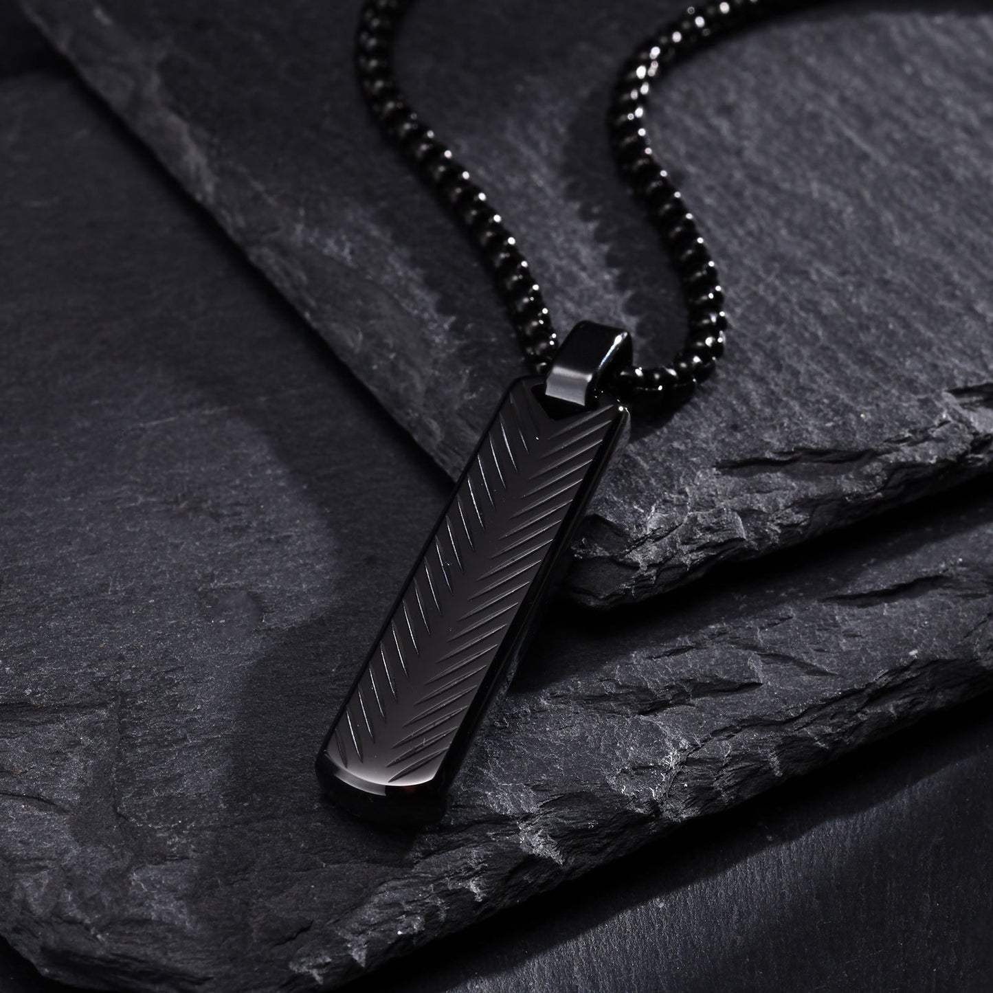Geometric Bar Pendant Necklace for Men | Stainless Steel Chevron Engraved PN2071