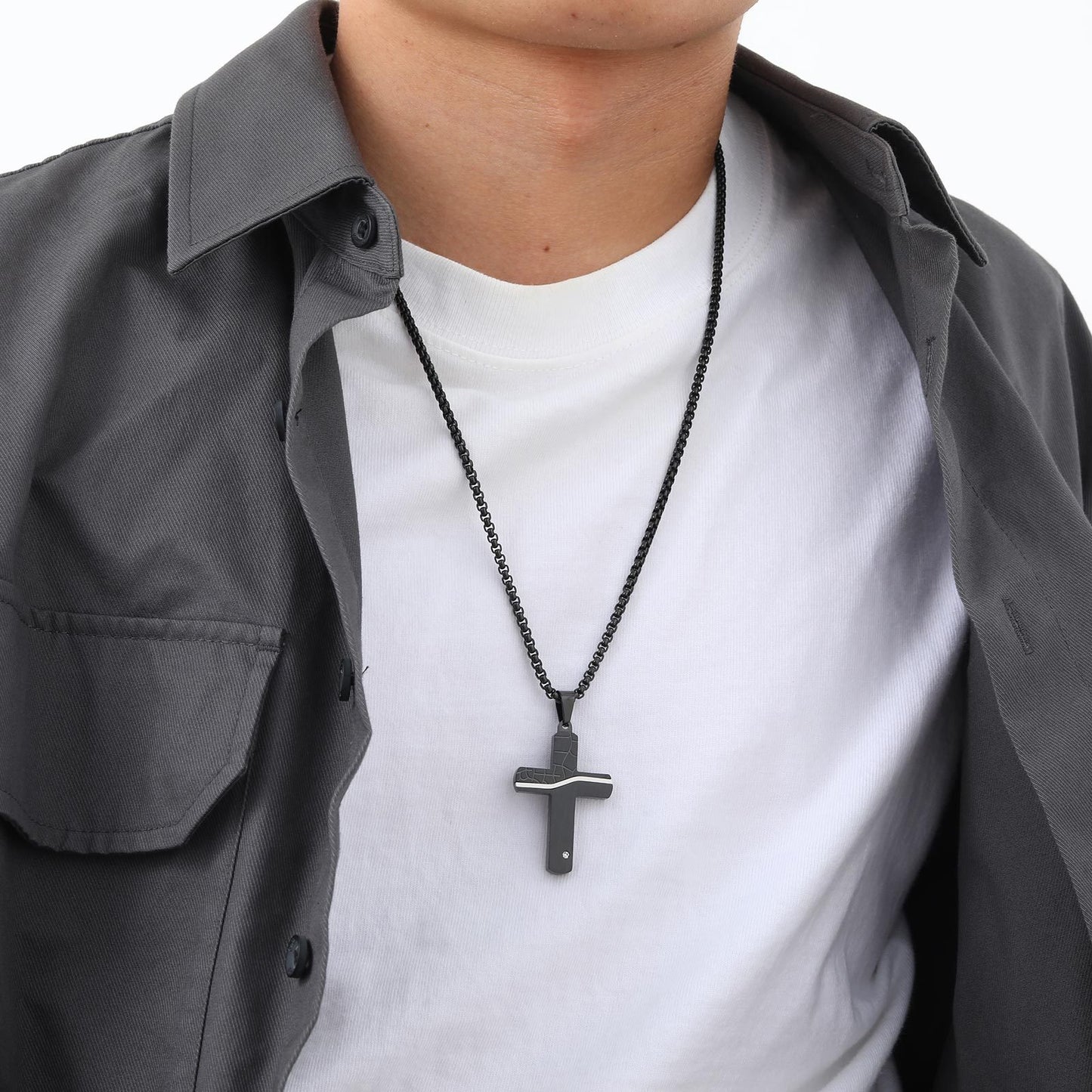 Cracked Cross Pendant Necklace – Stainless Steel, Gothic Street Style (Silver/Gold/Black) PN-1999