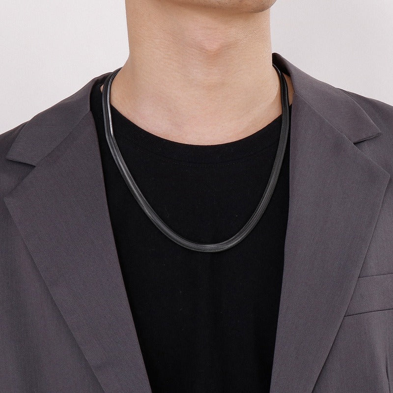 Hip-Hop Flat Snake Chain Necklace & Bracelet – Stainless Steel Herringbone Jewelry for Men KN228487