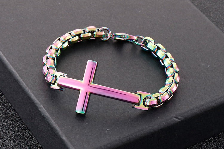 Pulsera de acero y titanio con cruz Kemstone para hombre - Joyería punk minimalista KB108647-K