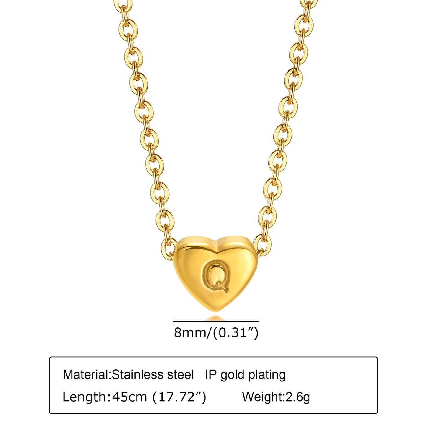 Collar de acero inoxidable Kemstone con letras de corazón - Colgante de amor con 26 letras del alfabeto PN-1670