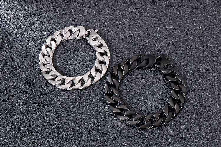 Kemstone Men’s Stainless Steel Cuban Chain Bracelet – 21cm Street Style Gothic Power Link KB27123-D