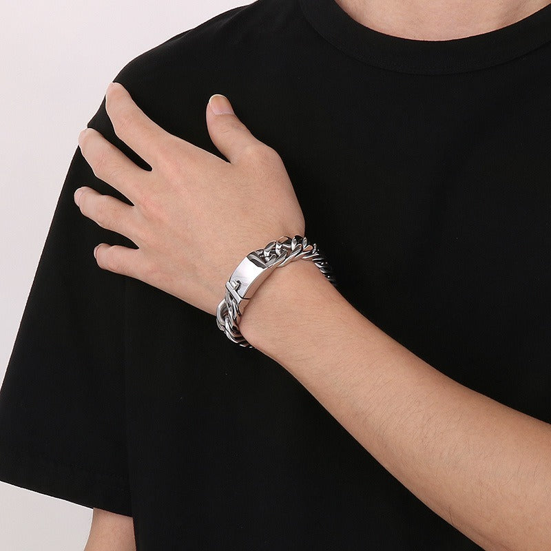 Kemstone Men’s Polished Cuban Chain Bracelet – 12mm/15mm Stainless Steel Urban Biker KB56160-D