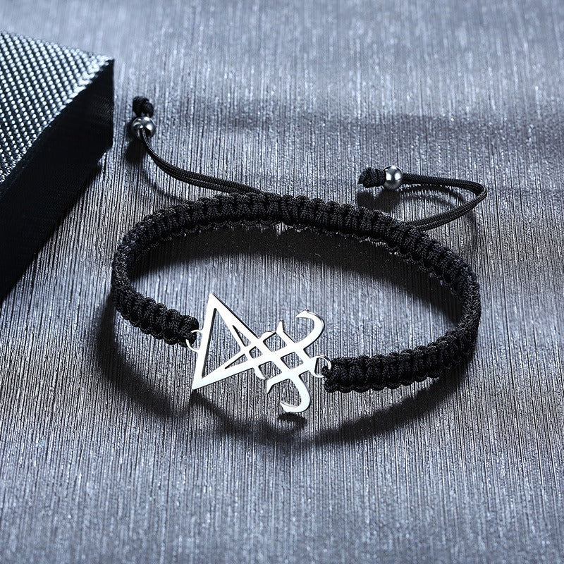Kemstone Adjustable Ankh Cross Bracelet – Titanium Steel & Red Black Nylon Rope Men & Women BR525