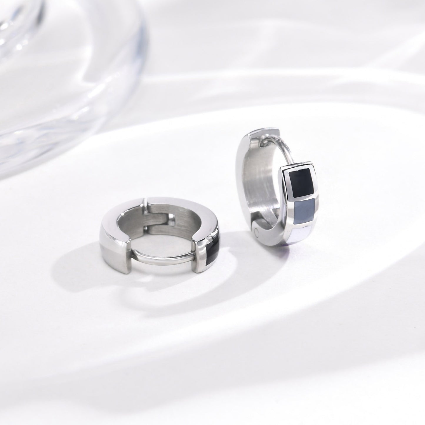 Kemstone Stainless Steel Color Block Hoop Earrings – 13mm Small Huggie Punk Street Style PE-014