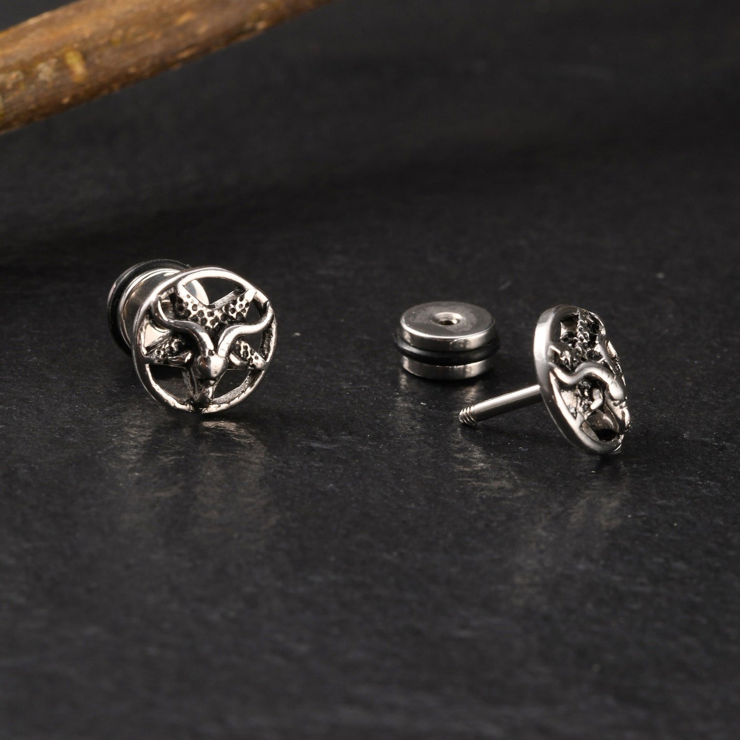 Kemstone Gothic Punk Stainless Steel Stud Earrings – Bold Vintage Edge