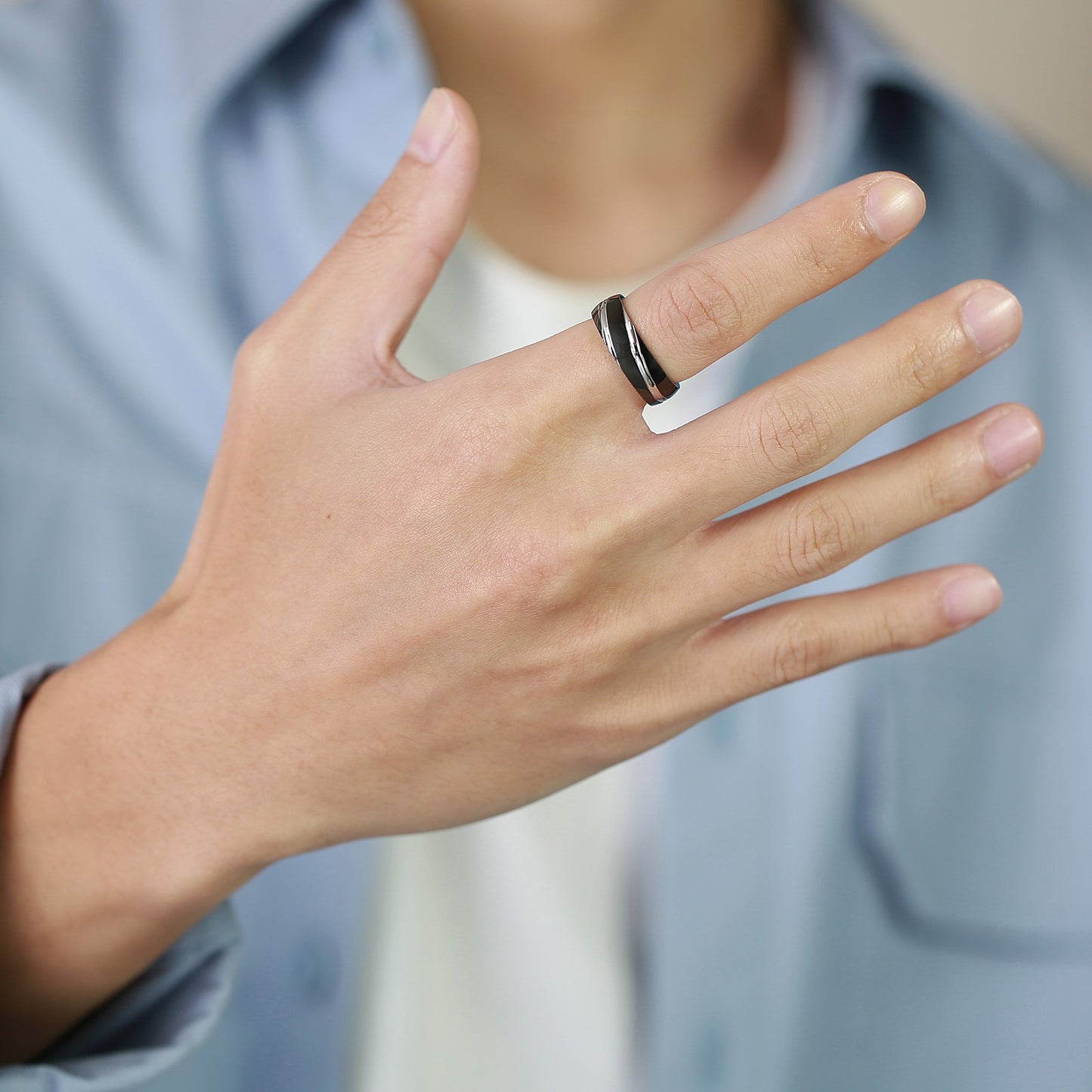 Kemstone Men’s Stainless Steel Ring – Slanted Stripe Design, IP Gold Plated Bold Minimalist Band R-057