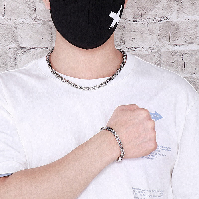 Kemstone Men’s V-Byzantine Stainless Steel Chain Set – Bold Hip Hop Link Necklace & Bracelet, 20–50cm KS141151-Z
