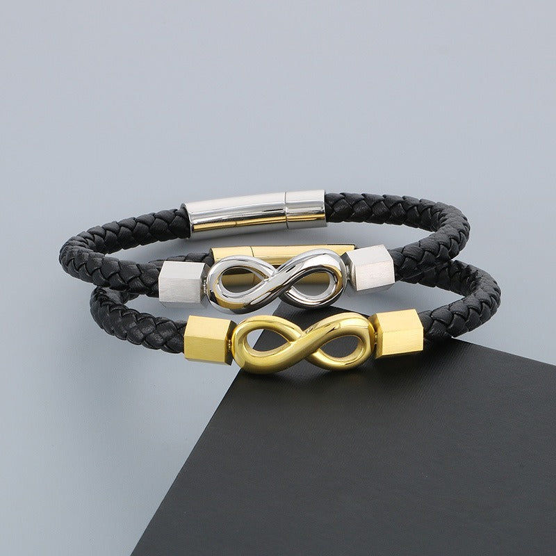 Simbolo dell'infinito, cinturino in pelle intrecciata, chiusura magnetica in acciaio al titanio per uomo KB182678-JR