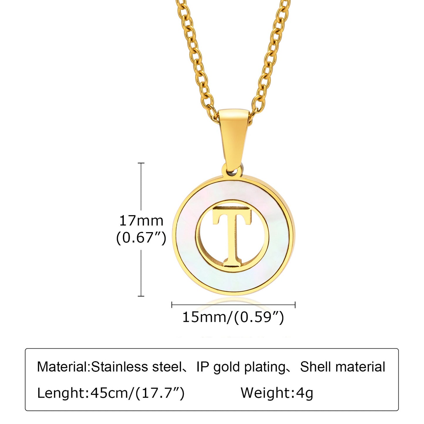 Collar circular de acero inoxidable con letras y conchas Kemstone para mujer PN-1761